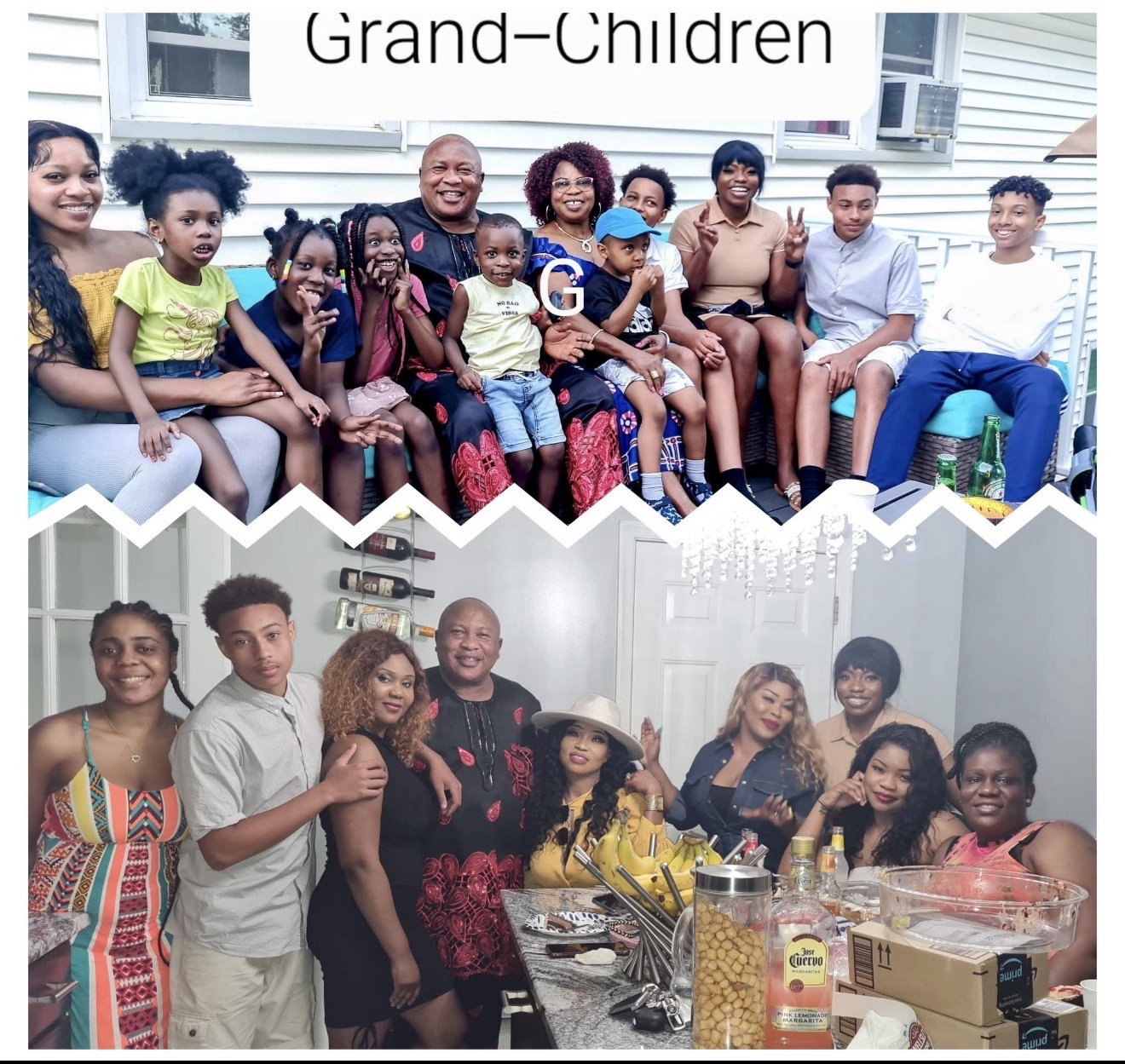 Florence and Pela surrounded by their children and grandchildren